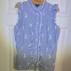 Talbots Striped Blue and White Sleeveless Blouse